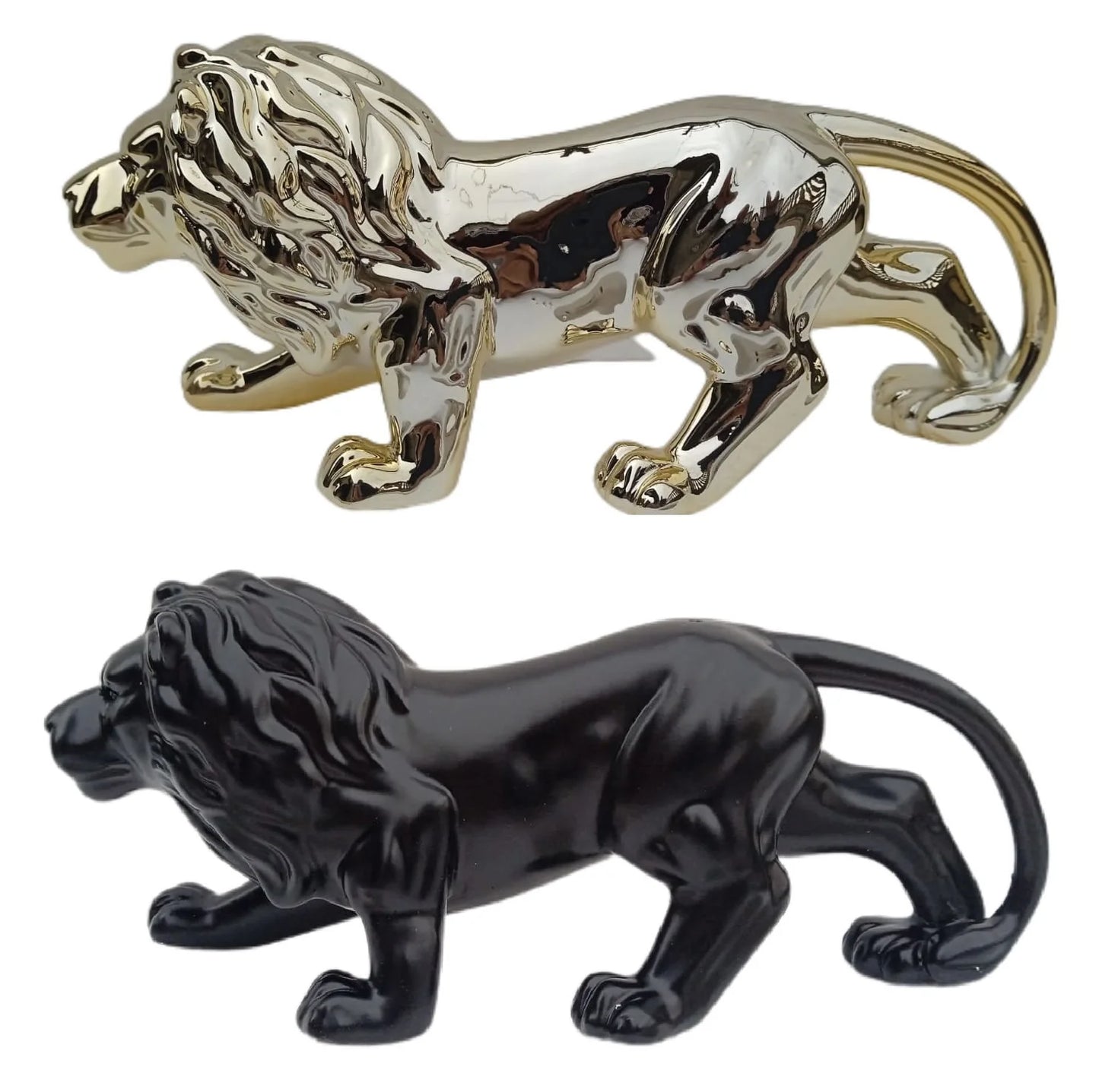 Lion Statue 24cm Decorative in Black or Golden Porcelain